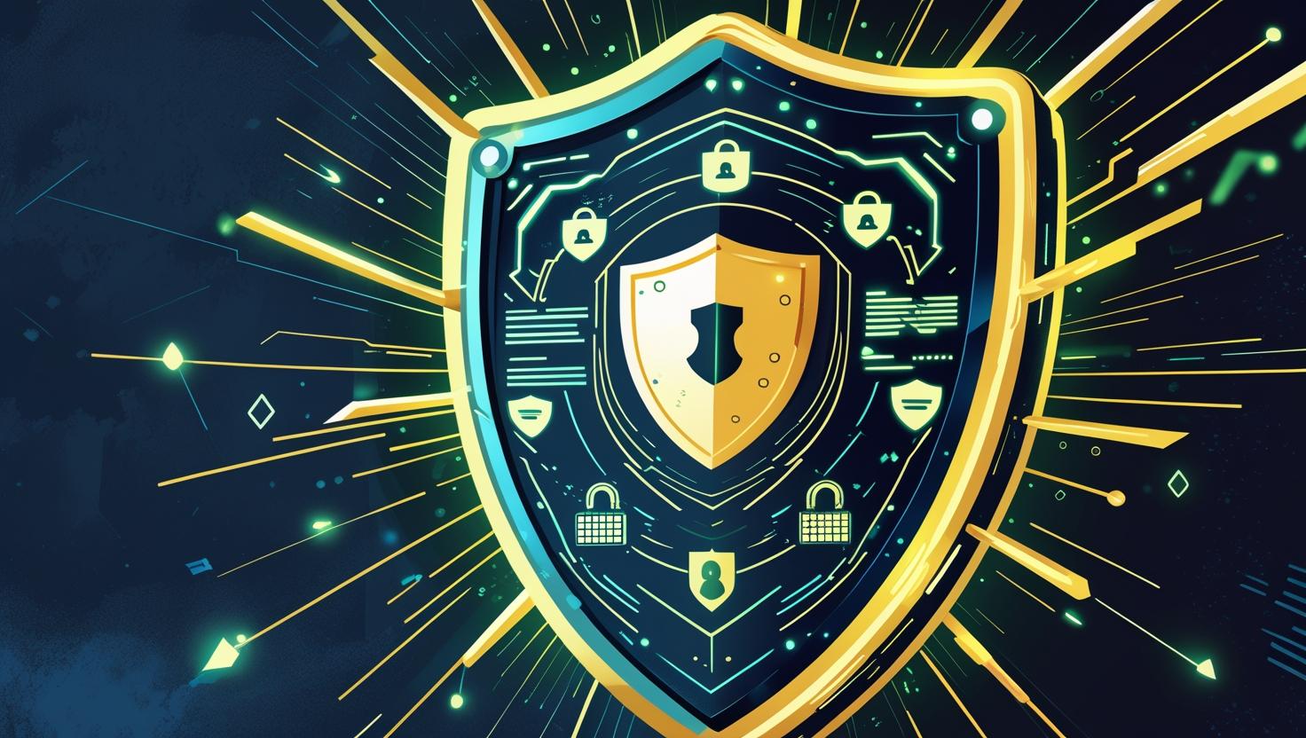 Cybersecurity shield with encrypted data protection and privacy compliance