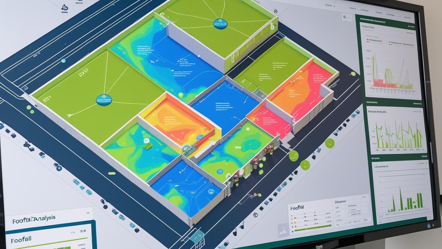 Retail analytics dashboard showing customer heatmaps and footfall analysis